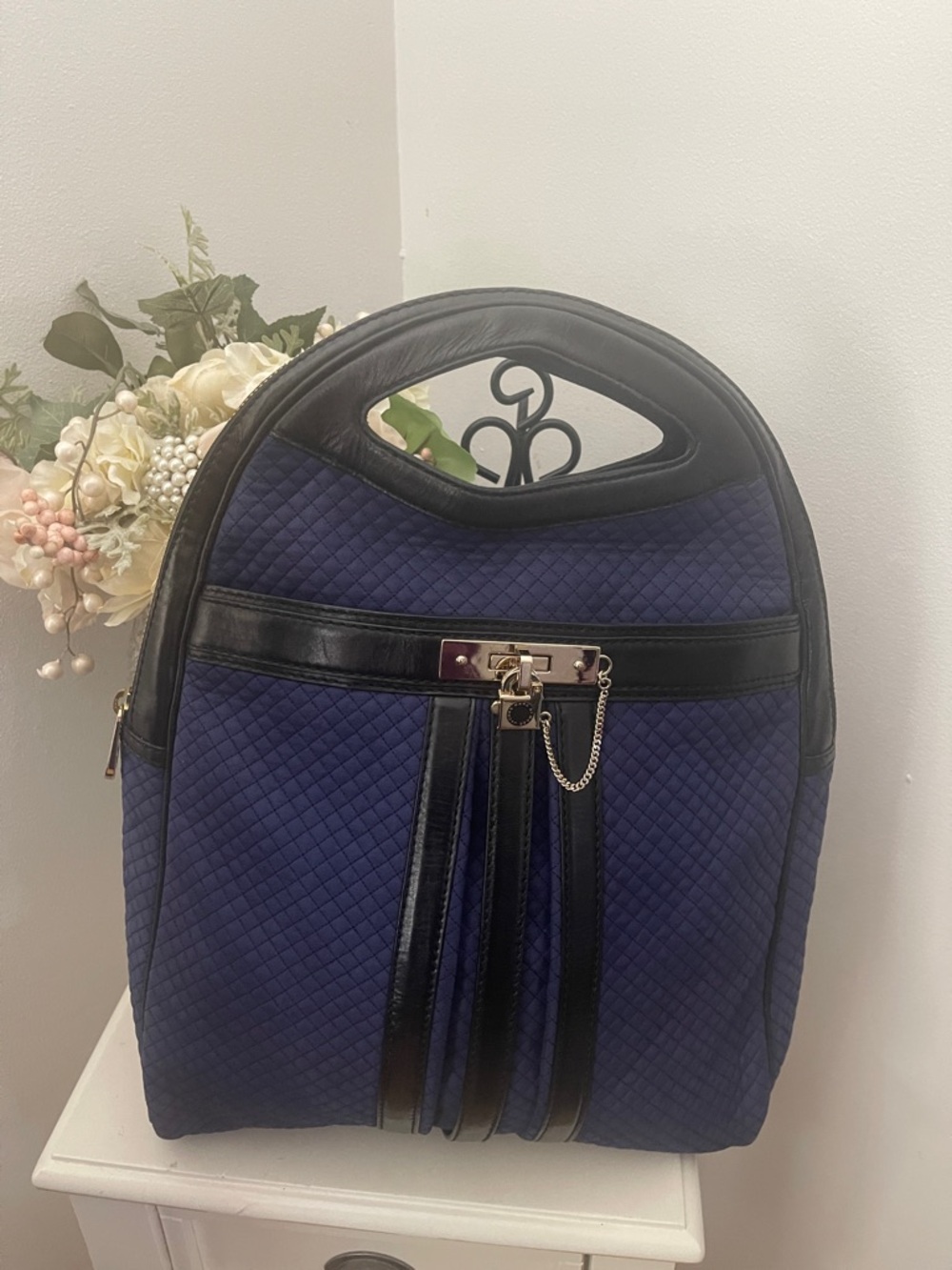 Marc by Marc Jacobs Quilted Navy and Black Leather Zip Tote with Gold Hardware